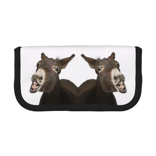 DNBCLEZK Lustiges Esel-Federmäppchen aus Segeltuch mit schwarzem Rand, Mehrzweck-Make-up-Tasche, Organizer, doppelter Reißverschluss (19 x 9 x 5 cm) von DNBCLEZK