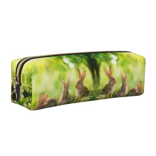 DNBCLEZK Lustiges Kaninchen-Leder-Federmäppchen, hochwertiger glatter Reißverschluss, langlebiger Metallabzieher, vollständiger Druck, Designer-Schreibwaren-Organizer für Schule, Büro, gold von DNBCLEZK