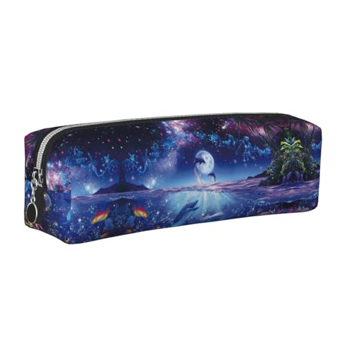 DNBCLEZK Marineblaues Federmäppchen aus Leder, niedliches Leder-Federmäppchen, hochwertiger glatter Reißverschluss, langlebiger Metallabzieher, vollständiger Druck, Designer-Schreibwaren-Organizer für von DNBCLEZK