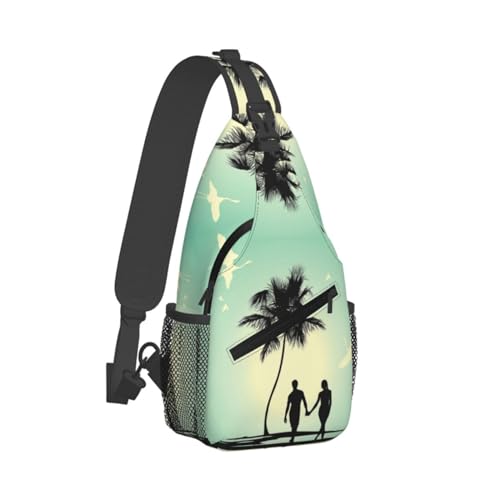 DNBCLEZK Married Couple Walking On The Beach Crossbody Bag Men,Print Chest Bag Outdoor Lightweight Casual Polyester Crossbody Bag With Zipper, Schwarz , Einheitsgröße von DNBCLEZK