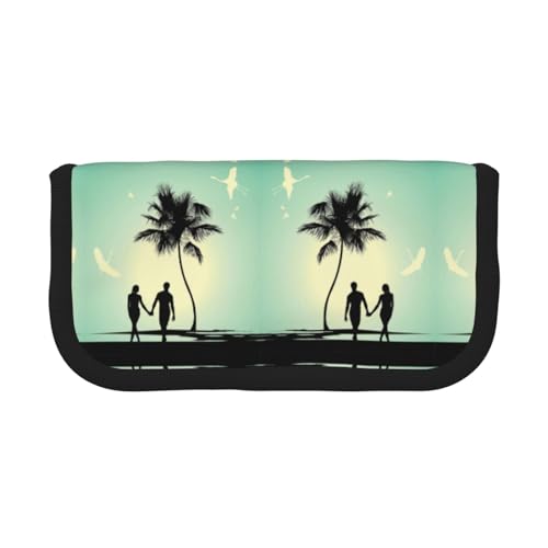 DNBCLEZK Married Couple Walking On The Beach Large Capacity Canvas Pencil Case with Full Print Black Trim Multipurpose Makeup Bag Organizer, Double Zipper Closure (19 x 9 x 5 cm) von DNBCLEZK