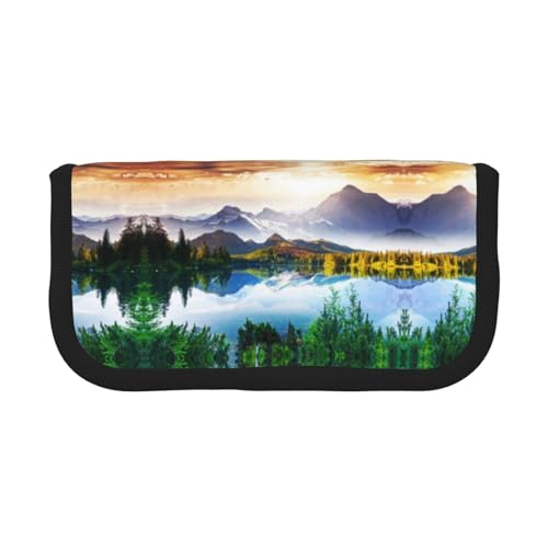 DNBCLEZK Mountain View Nature Großes Federmäppchen aus Segeltuch mit schwarzem Rand, Mehrzweck-Make-up-Tasche, Organizer, Doppelreißverschluss (19 x 9 x 5 cm) von DNBCLEZK