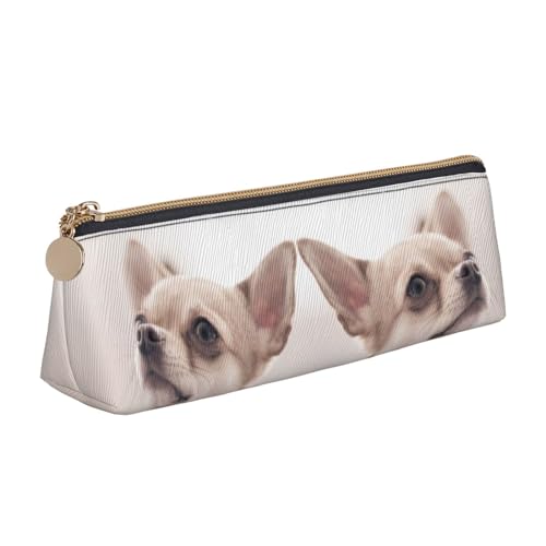 DNBCLEZK Niedliches Chihuahua-Federmäppchen für Mädchen und Jungen, bedrucktes Leder, niedliche personalisierte Schreibwaren-Aufbewahrungstaschen, weiß, Einheitsgröße, Taschen-Organizer von DNBCLEZK