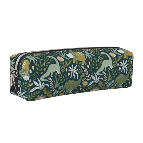 DNBCLEZK Niedliches Dinosaurier-Federmäppchen aus Leder, glatter Reißverschluss, langlebiger Metallabzieher, volldruckender Designer-Schreibwaren-Organizer für Schule, Büro, silber, Einheitsgröße von DNBCLEZK