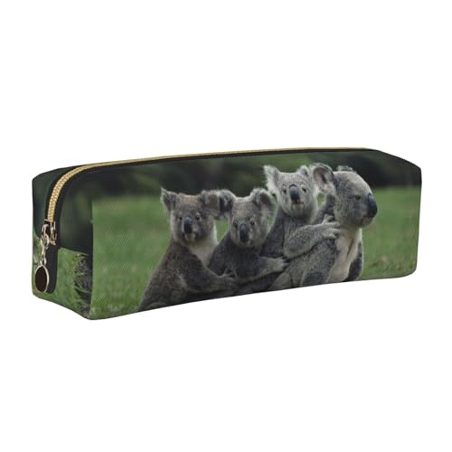 DNBCLEZK Niedliches Federmäppchen aus Leder mit Koalabär, hochwertiger glatter Reißverschluss, langlebiger Metallabzieher, vollständiger Druck, Designer-Schreibwaren-Organizer für Schule, Büro, gold von DNBCLEZK