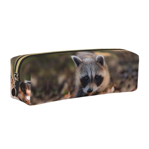 DNBCLEZK Niedliches Leder-Federmäppchen, Motiv: Junges Waschbär, hochwertiger glatter Reißverschluss, langlebiger Metallabzieher, Designer-Schreibwaren-Organizer für Schule, Büro, gold, Einheitsgröße von DNBCLEZK