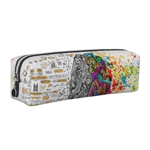 DNBCLEZK Niedliches Leder-Federmäppchen für linke und rechte Gehirnhälfte, hochwertiger glatter Reißverschluss, langlebiger Metallabzieher, Designer-Schreibwaren-Organizer für Schule, Büro, silber von DNBCLEZK