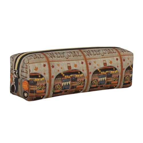 DNBCLEZK Niedliches Leder-Federmäppchen mit Aufschrift "Happy Fall Camper", hochwertiger glatter Reißverschluss, langlebiger Metallabzieher, Designer-Schreibwaren-Organizer für Schule, Büro, gold DNBCLEZK Niedliches Leder-Federmäppchen mit Aufschrift "Happy Fall Camper", hochwertiger glatter Reißverschluss, langlebiger Metallabzieher, Designer-Schreibwaren-Organizer für Schule, Büro, gold von DNBCLEZK
