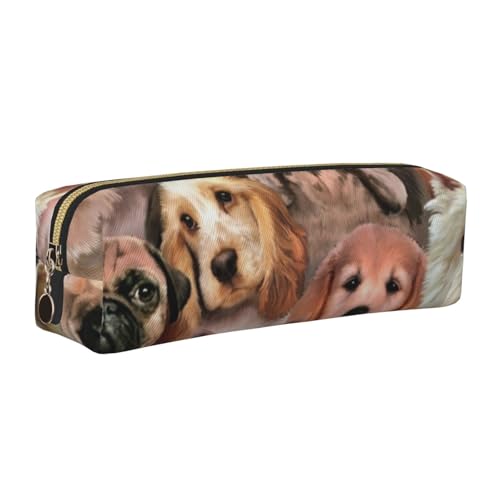 DNBCLEZK Niedliches Leder-Federmäppchen mit Hundemotiv, hochwertiger glatter Reißverschluss, langlebiger Metallabzieher, Designer-Schreibwaren-Organizer für Schule, Büro, gold, Einheitsgröße von DNBCLEZK