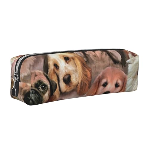 DNBCLEZK Niedliches Leder-Federmäppchen mit Hundemotiv, hochwertiger glatter Reißverschluss, langlebiger Metallabzieher, Designer-Schreibwaren-Organizer für Schule, Büro, silber, Einheitsgröße von DNBCLEZK