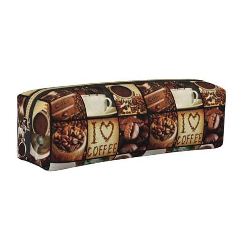 DNBCLEZK Niedliches Leder-Federmäppchen mit Kaffee-Collage, hochwertiger glatter Reißverschluss, langlebiger Metallabzieher, Designer-Schreibwaren-Organizer für Schule, Büro, gold, Einheitsgröße von DNBCLEZK