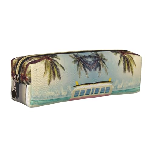 DNBCLEZK Niedliches Leder-Federmäppchen mit Strand-Szene, hochwertiger glatter Reißverschluss, langlebiger Metallabzieher, Designer-Schreibwaren-Organizer für Schule, Büro, gold, Einheitsgröße von DNBCLEZK