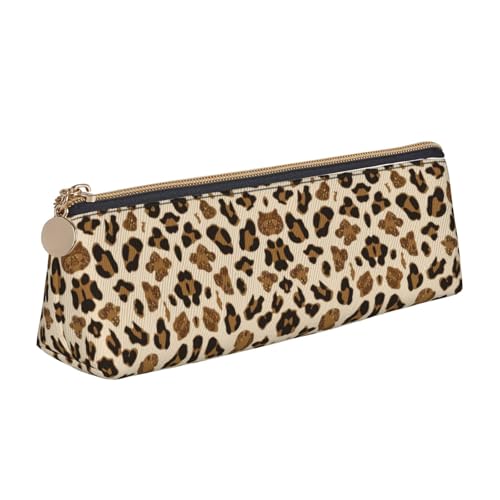 DNBCLEZK Niedliches Leder-Federmäppchen mit Tier-Leopardenmuster, hochwertiger glatter Reißverschluss, langlebiger Metallabzieher, Designer-Schreibwaren-Organizer für Schule, Büro von DNBCLEZK