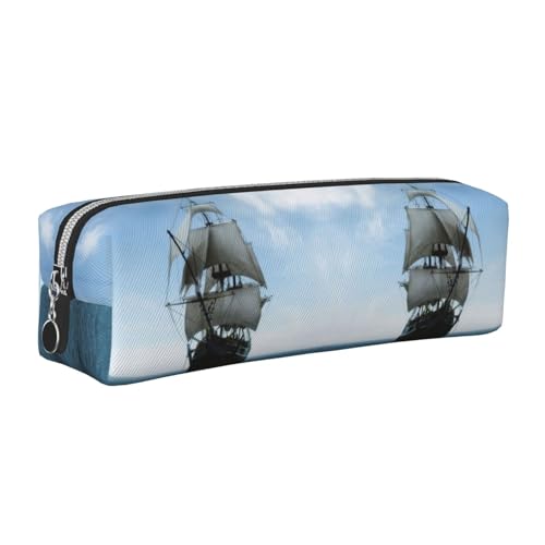 DNBCLEZK Niedliches Leder-Federmäppchen mit altem Segelschiff, hochwertiger glatter Reißverschluss, langlebiger Metallabzieher, Designer-Schreibwaren-Organizer für Schule, Büro, silber, Einheitsgröße von DNBCLEZK