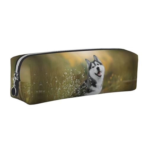 DNBCLEZK Niedliches Leder-Federmäppchen mit niedlichem Hund, hochwertiger glatter Reißverschluss, langlebiger Metallabzieher, vollständiger Druck, Designer-Schreibwaren-Organizer für Schule, Büro von DNBCLEZK