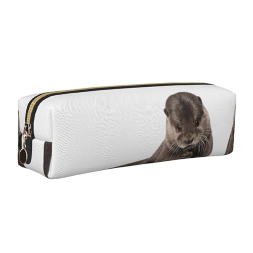 DNBCLEZK Niedliches Otter-Federmäppchen aus Leder, hochwertiger glatter Reißverschluss, langlebiger Metallabzieher, vollständiger Druck, Designer-Schreibwaren-Organizer für Schule, Büro, gold von DNBCLEZK