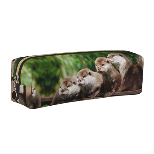 DNBCLEZK Niedliches Otter-Federmäppchen aus Leder, hochwertiger glatter Reißverschluss, langlebiger Metallabzieher, vollständiger Druck, Designer-Schreibwaren-Organizer für Schule, Büro, gold von DNBCLEZK