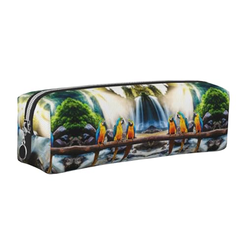 DNBCLEZK Niedliches Papageien-Leder-Federmäppchen, hochwertiger glatter Reißverschluss, langlebiger Metallabzieher, vollständiger Druck, Designer-Schreibwaren-Organizer für Schule, Büro, silber von DNBCLEZK