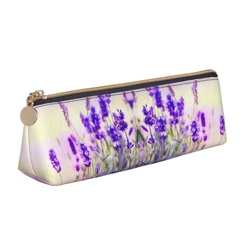 DNBCLEZK Niedliches dreieckiges Federmäppchen aus Leder, Lavendelblüte, hochwertiger glatter Reißverschluss, langlebiger Metallabzieher, Designer-Schreibwaren-Organizer für Schule, Büro von DNBCLEZK