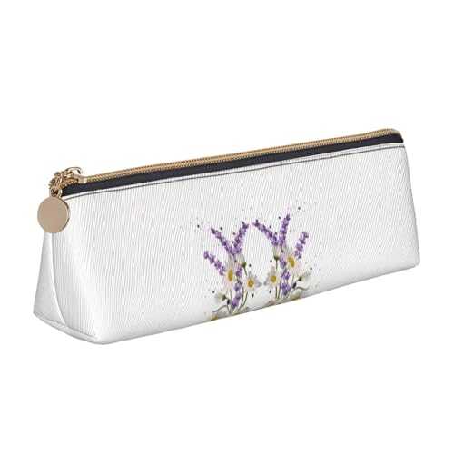 DNBCLEZK Niedliches dreieckiges Federmäppchen aus Leder, Lavendelblüte, hochwertiger glatter Reißverschluss, langlebiger Metallabzieher, Designer-Schreibwaren-Organizer für Schule, Büro von DNBCLEZK