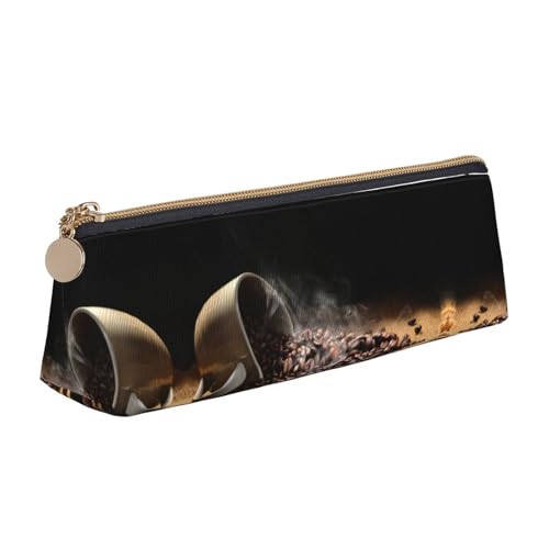 DNBCLEZK Niedliches dreieckiges Federmäppchen aus Leder, Motiv: Kaffeebohnen, hochwertiger glatter Reißverschluss, langlebiger Metallabzieher, Designer-Schreibwaren-Organizer für Schule, Büro von DNBCLEZK