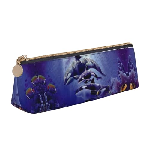 DNBCLEZK Niedliches dreieckiges Federmäppchen aus Leder, Motiv: Meereswal, hochwertiger glatter Reißverschluss, langlebiger Metallabzieher, Designer-Schreibwaren-Organizer für Schule, Büro, weiß von DNBCLEZK