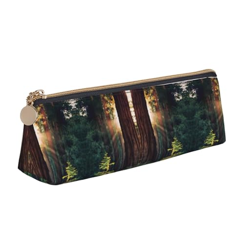 DNBCLEZK Niedliches dreieckiges Federmäppchen aus Leder, Motiv: Morgensonnenlicht in der Wildnis, hochwertiger glatter Reißverschluss, langlebiger Metallabzieher, Designer-Schreibwaren-Organizer für von DNBCLEZK