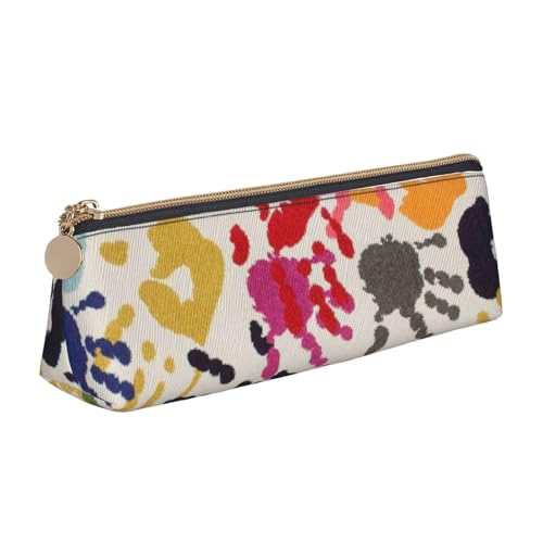 DNBCLEZK Niedliches dreieckiges Federmäppchen aus Leder, hochwertiger glatter Reißverschluss, langlebiger Metallabzieher, vollständiger Druck, Designer-Schreibwaren-Organizer für Schule, Büro, weiß von DNBCLEZK