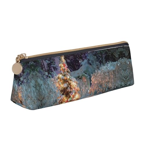 DNBCLEZK Niedliches dreieckiges Federmäppchen aus Leder, mit Weihnachtsbaum, hochwertiger glatter Reißverschluss, langlebiger Metallabzieher, vollständiger Druck, Designer-Schreibwaren-Organizer für von DNBCLEZK