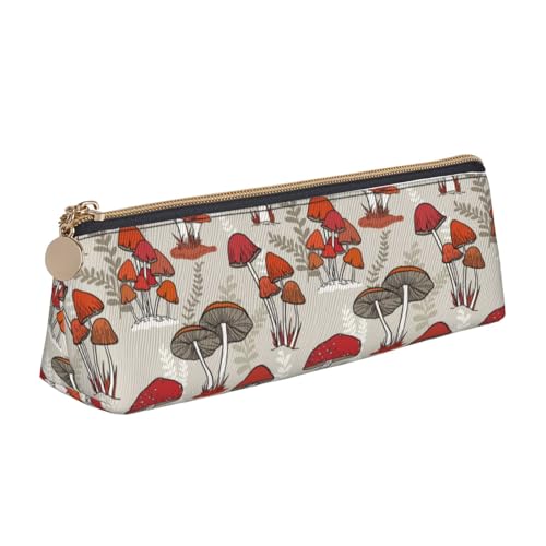 DNBCLEZK Niedliches dreieckiges Federmäppchen aus Leder, roter Pilz, hochwertiger glatter Reißverschluss, langlebiger Metallabzieher, vollständiger Druck, Designer-Schreibwaren-Organizer für Schule von DNBCLEZK