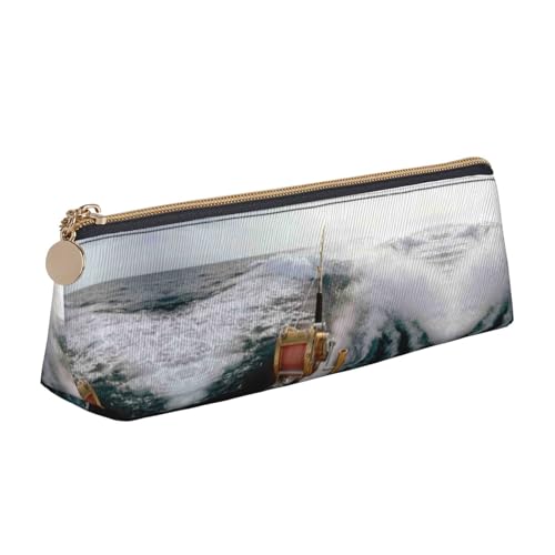 DNBCLEZK Niedliches dreieckiges Federmäppchen aus Leder für Angelrute, hochwertiger glatter Reißverschluss, langlebiger Metallabzieher, Designer-Schreibwaren-Organizer für Schule, Büro von DNBCLEZK