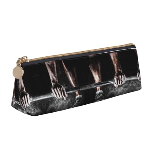 DNBCLEZK Niedliches dreieckiges Federmäppchen aus Leder für Gewichtheben, hochwertiger glatter Reißverschluss, langlebiger Metallabzieher, Designer-Schreibwaren-Organizer für Schule, Büro von DNBCLEZK