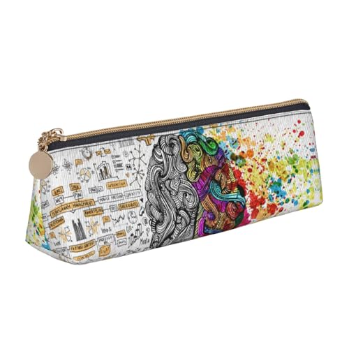 DNBCLEZK Niedliches dreieckiges Federmäppchen aus Leder für Links- und Rechtshändigkeit, hochwertiger glatter Reißverschluss, langlebiger Metallabzieher, Volldruck, Designer-Schreibwaren-Organizer für von DNBCLEZK