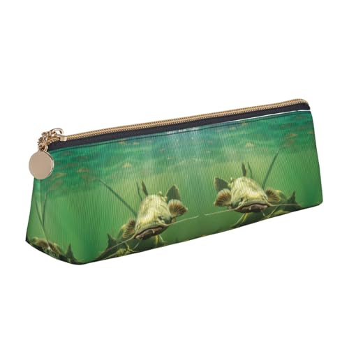 DNBCLEZK Niedliches dreieckiges Federmäppchen aus Leder für Unterwasserwelse, hochwertiger glatter Reißverschluss, langlebiger Metallabzieher, Designer-Schreibwaren-Organizer für Schule, Büro von DNBCLEZK