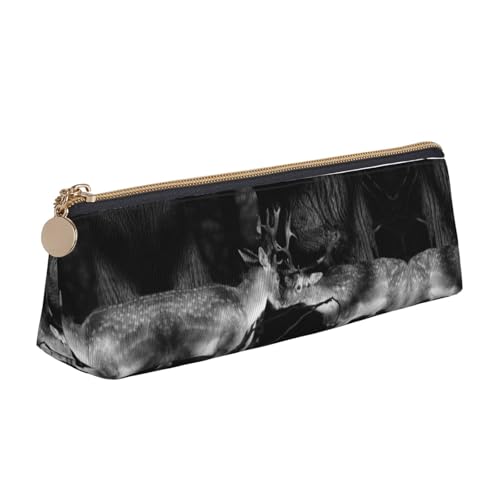 DNBCLEZK Niedliches dreieckiges Federmäppchen aus Leder mit Hirschpaaren, hochwertiger glatter Reißverschluss, langlebiger Metallabzieher, Designer-Schreibwaren-Organizer für Schule, Büro von DNBCLEZK