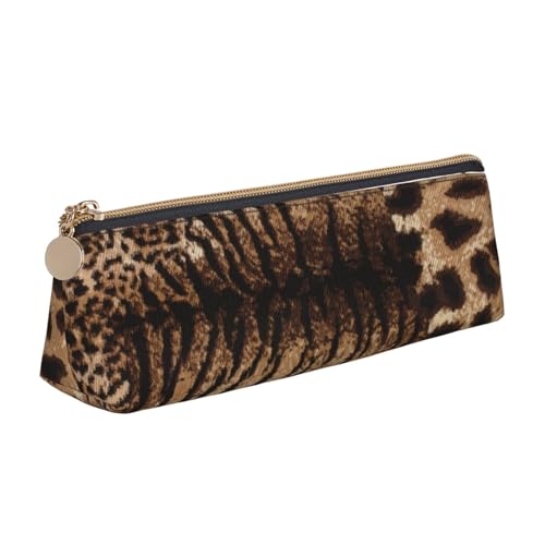 DNBCLEZK Niedliches dreieckiges Federmäppchen aus Leder mit Leopardenmuster, hochwertiger glatter Reißverschluss, langlebiger Metallabzieher, vollständiger Druck, Designer-Schreibwaren-Organizer für von DNBCLEZK