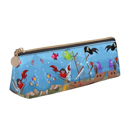 DNBCLEZK Niedliches dreieckiges Federmäppchen aus Leder mit Unterwasserfisch, hochwertiger glatter Reißverschluss, langlebiger Metallabzieher, Designer-Schreibwaren-Organizer für Schule, Büro von DNBCLEZK