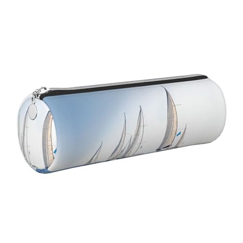 DNBCLEZK Niedliches rundes Leder-Federmäppchen, hochwertiger glatter Reißverschluss, langlebiger Metallabzieher, Designer-Schreibwaren-Organizer für Schule, Büro, silber, Einheitsgröße von DNBCLEZK