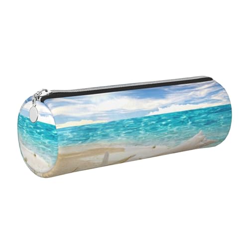 DNBCLEZK Niedliches rundes Leder-Federmäppchen, hochwertiger glatter Reißverschluss, langlebiger Metallabzieher, Designer-Schreibwaren-Organizer für Schule, Büro, silber, Einheitsgröße von DNBCLEZK