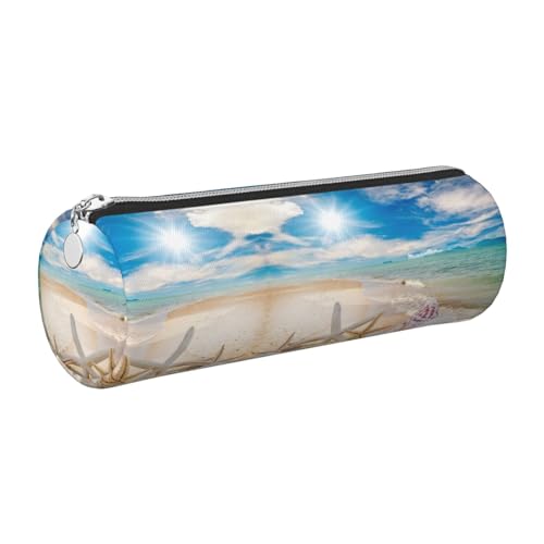 DNBCLEZK Niedliches rundes Leder-Federmäppchen, hochwertiger glatter Reißverschluss, langlebiger Metallabzieher, Designer-Schreibwaren-Organizer für Schule, Büro, silber, Einheitsgröße von DNBCLEZK