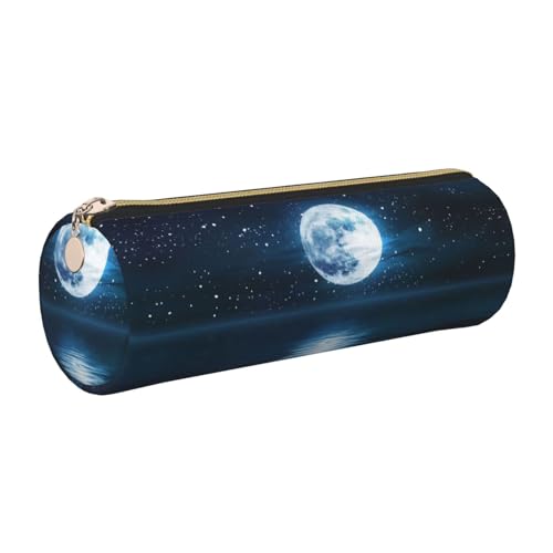 DNBCLEZK Niedliches rundes Leder-Federmäppchen, hochwertiger glatter Reißverschluss, langlebiger Metallabzieher, vollständiger Druck, Designer-Schreibwaren-Organizer für Schule, Büro, gold von DNBCLEZK