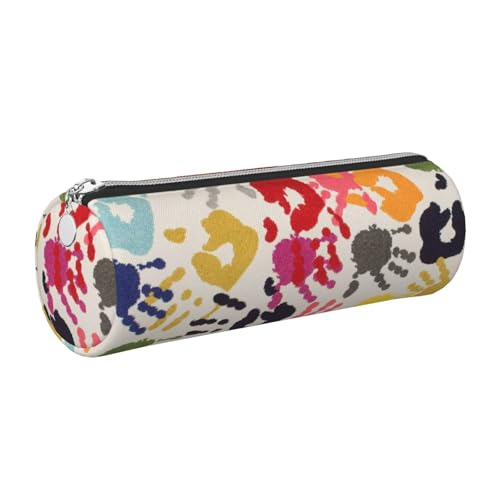 DNBCLEZK Niedliches rundes Leder-Federmäppchen mit Handdruck, hochwertiger glatter Reißverschluss, langlebiger Metallabzieher, Designer-Schreibwaren-Organizer für Schule, Büro, silber, Einheitsgröße von DNBCLEZK