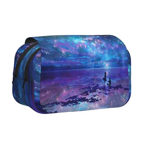 DNBCLEZK Northern Lights Doppelschichtiges Flip-Top-Federmäppchen, großes Fassungsvermögen, Organizer für 50 Stifte, strapazierfähiges Polyester, Schreibwaren-Halter für Schule, Kunstreisen von DNBCLEZK