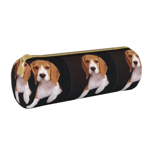 DNBCLEZK Ovely Federmäppchen mit Beagle-Motiv, personalisierbar, für Mädchen und Jungen, bedrucktes Leder, Schreibwaren-Aufbewahrung, Federmäppchen, weiß, Einheitsgröße, Taschen-Organizer von DNBCLEZK