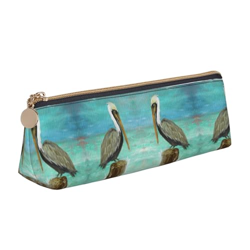 DNBCLEZK Pelicans Federmäppchen, niedliches dreieckiges Leder-Federmäppchen, hochwertiger glatter Reißverschluss, langlebiger Metallabzieher, Volldruck, Designer-Schreibwaren-Organizer für Schule von DNBCLEZK