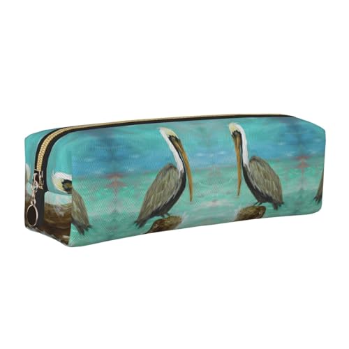 DNBCLEZK Pelicans Federmäppchen aus Leder, niedliches Leder-Federmäppchen, hochwertiger glatter Reißverschluss, langlebiger Metallabzieher, vollständiger Druck, Designer-Schreibwaren-Organizer für von DNBCLEZK