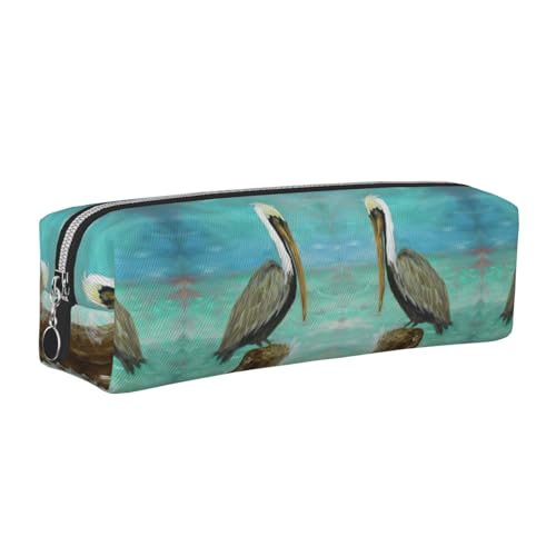 DNBCLEZK Pelicans Federmäppchen aus Leder, niedliches Leder-Federmäppchen, hochwertiger glatter Reißverschluss, langlebiger Metallabzieher, vollständiger Druck, Designer-Schreibwaren-Organizer für von DNBCLEZK