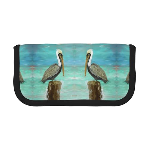 DNBCLEZK Pelicans Kunstdruck-Federmäppchen aus Segeltuch mit schwarzem Rand, Mehrzweck-Make-up-Tasche, Organizer, Doppelreißverschluss (19 x 9 x 5 cm) von DNBCLEZK