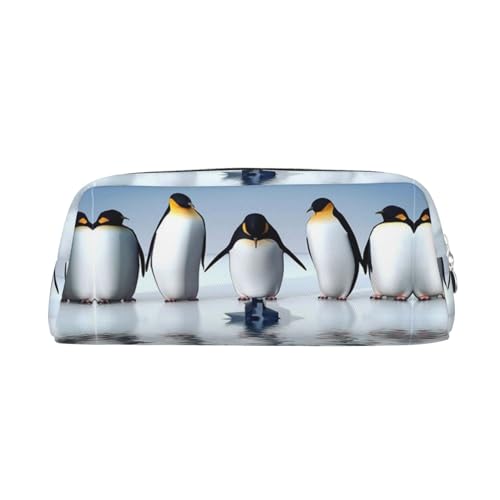 DNBCLEZK Pinguin-Federmäppchen für Mädchen und Jungen, bedrucktes Leder, niedlich, personalisierbar, Schreibwaren-Aufbewahrungstaschen, silber, Einheitsgröße, Taschen-Organizer von DNBCLEZK