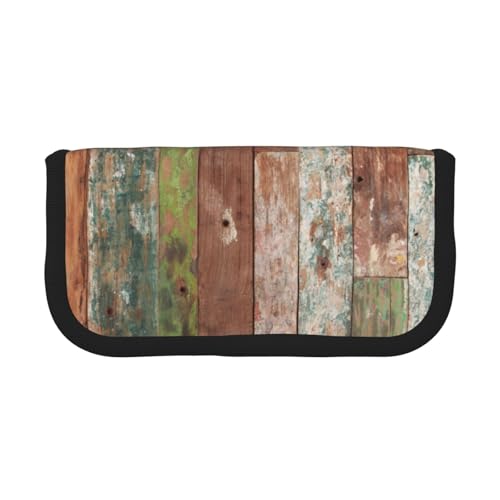 DNBCLEZK Planks Federmäppchen aus Segeltuch mit großem Fassungsvermögen, schwarzer Rand, Mehrzweck-Make-up-Tasche, Organizer, doppelter Reißverschluss (19 x 9 x 5 cm) von DNBCLEZK